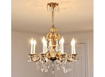 STUNNING! Crystal And Brass Eight Arm Chandelier