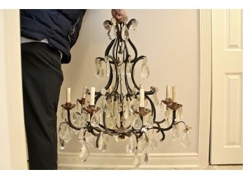 VERY LARGE HEAVY Wrought Iron Crystal Vintage Chandelier - AMAZING!