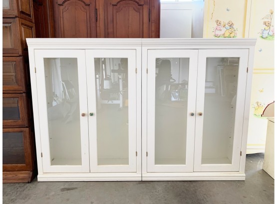 Pair Of White Glass Front Cabinets