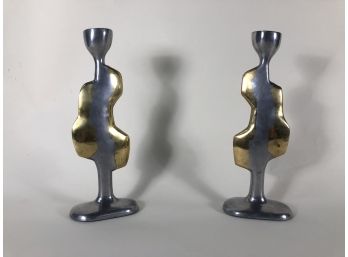 Excellent Mid-Century Two-Tone Metal Candlesticks