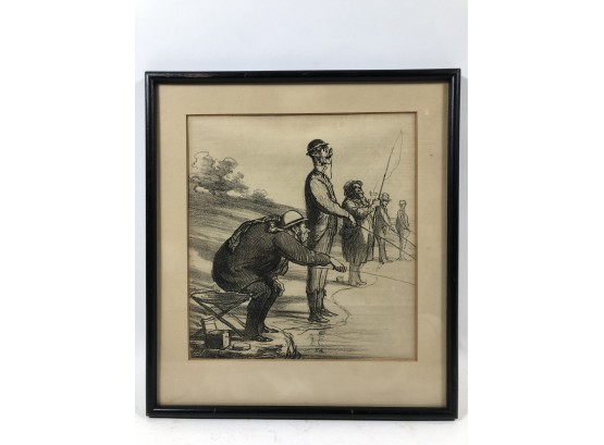Honore Daumier Lithograph Of Men Fishing