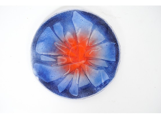 Mid Century Modern Blue And Orange Frosted Glass Plate