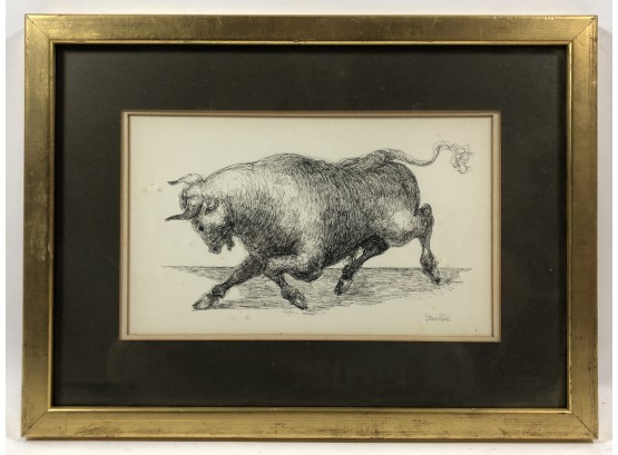 Pen & Ink Drawing Of A Bull By Burdick