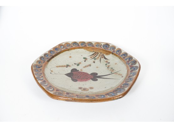 Mid Century Modern Fish Motif Glazed Pottery Platter