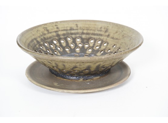 Signed Pottery Strainer