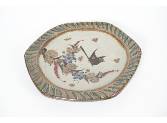 Mid Century Modern Painted Glazed Bird & Flower Motif Platter