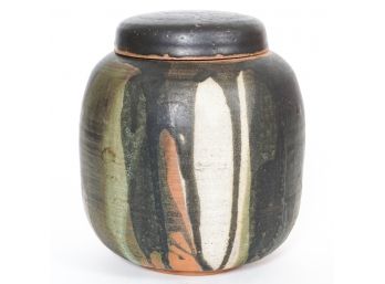 Black Glazed Lidded Earthenware Pot
