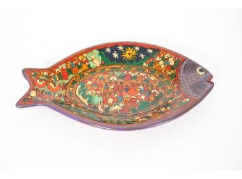 Signed Mexican Painted Terracotta Fish Platter