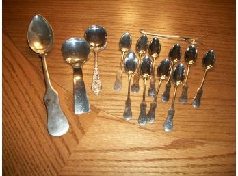 Interesting Lot Of 13 Antique Sterling Silver Spoons & 1 Fork -  5.6 OZT
