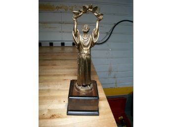 Bronze Saint Francis Statue On Wooden Base