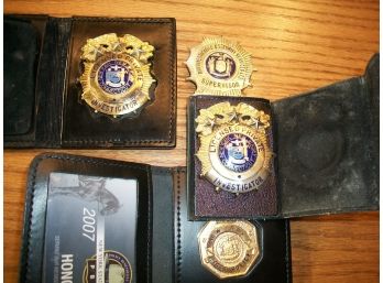 Four Obsolete 'Licensed Private Investigator' Badges W/Leather Cases