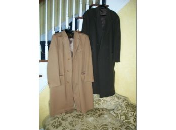 2 Gorgeous 100% Cashmere Overcoats Size L/XL  (Made In Italy) - Green / Beige
