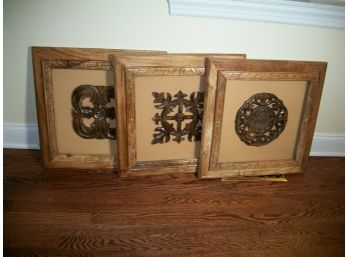 Three Wooden Ornaments/  Decorative Panels - Nice Frames  - All For One Bid !
