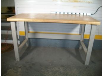 Very Sturdy Workbench Steel Legs W/Butcher Block Top & Power Strip