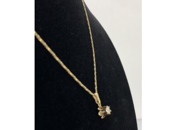 Tested 14k Gold Necklace With Natural Diamond Pendant 2.4 Grams