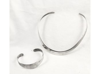 AMAZING Vintage Taxco Sterling Silver Collar And Bracelet Set (41 Grams)