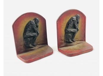 Vintage Cast Iron Rodin Thinker Bookends