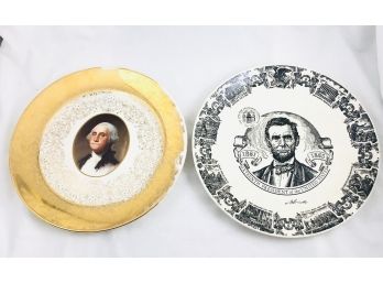 Vintage Abraham Lincoln And George Washington Porcelain Plates