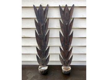 Pair Of Wooden Spanish Wall Candle Holders Or Sconces