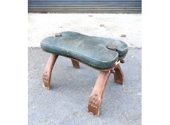 Vintage Leather And Wood Camel Saddle Or Stool