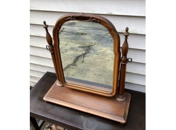 Antique Solid Wood Rotating Table Top Shaving Mirror