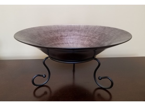 Decorative Glass Fruit Bowl On Wrought Iron Stand
