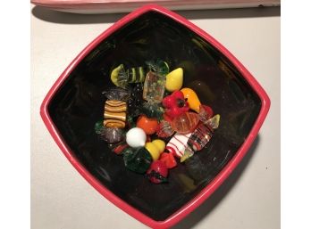 Decorative Glass Candy In Ceramic Dish
