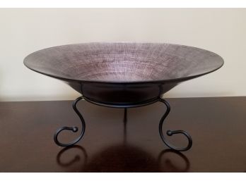 Decorative Glass Fruit Bowl On Wrought Iron Stand