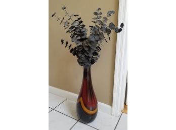 Faux Floral In Colored Glass Vase