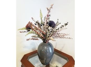 Sleek Grey Vase With Faux Floral