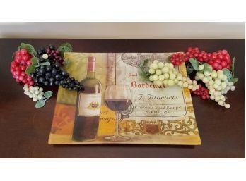 Backprinted Glass Platter And Faux Grapes