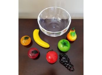Handblown Art Glass Fruit And Crystal Bowl
