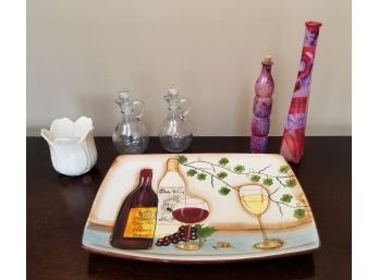 Ceramic Wine Themed Platter And Kitchen