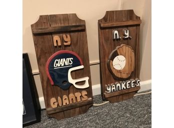 Giants And Yankees Pine Wall Art