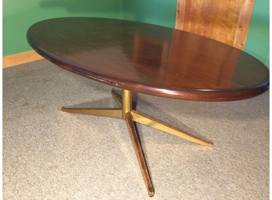 Very Cool Mid Century Oval Table On Retro Atomic Era Metal Pedestal Legs