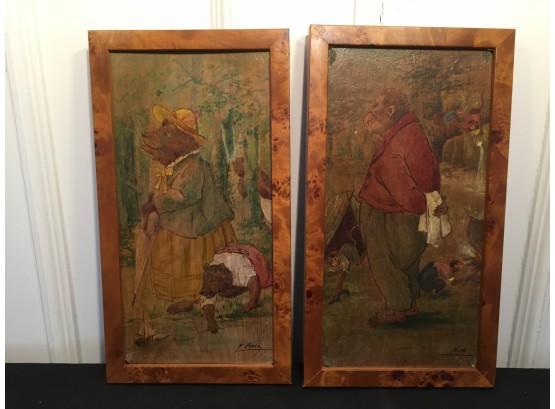 Pair Of Antique L. Billy Oil On Wood Paintings
