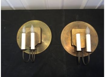 Pair Off Art Deco Electrified Brass Wall Sconses