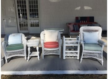 Five Pieces Of Outdoor Wicker Furniture With Pillows (See Additional Photos)