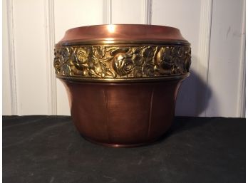Copper Pot With Stamped Floral Surround Design