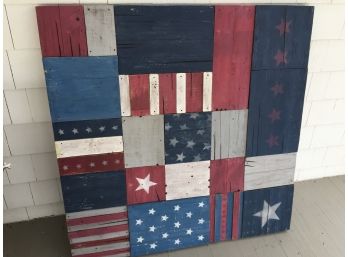 Large Pottery Barn Planked Flag Patchwork Abstract Wall Art