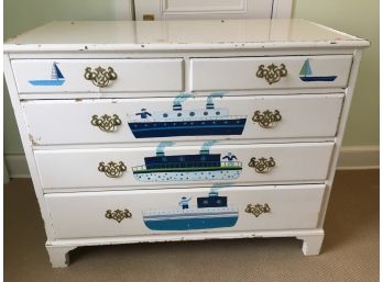 Fun Painted Nautical Themed Five Drawer Dresser.