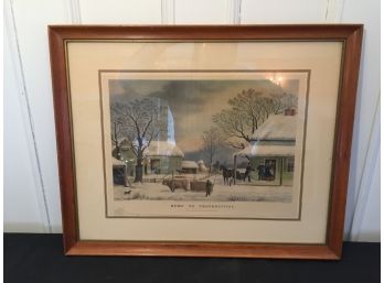 Framed Vintage Currier And Ives Print 'Home For Thanksgiving'