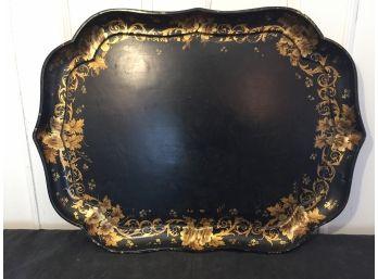 Vintage Serving Tray Decorated In Hand Painted Gilt Floral Design