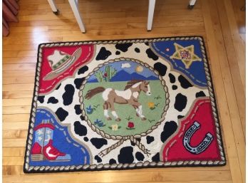 Horse And Western Themed 100% Wool Area Rug