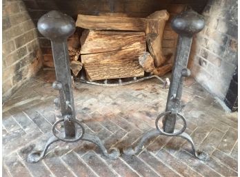 Pair Of Large Hitching Post Style Andirons