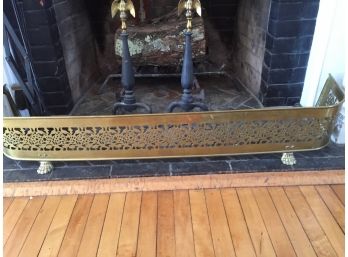 Brass Fireplace Floor Screen And Tools (See Additional Photos)