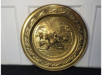 Equestrian Hunt Scene Stamped Tin Wall Medallion