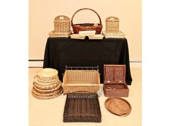 Assorted Wicker Baskets And Trays
