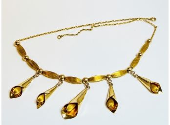 *Unique Vintage  Gold Tone Tulip Necklace