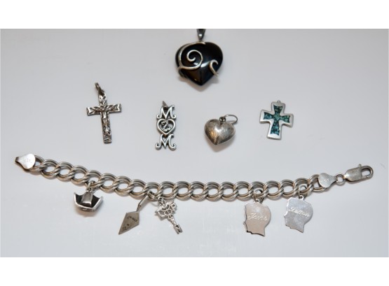 Sterling Silver Italian Charm Bracelet And Charms